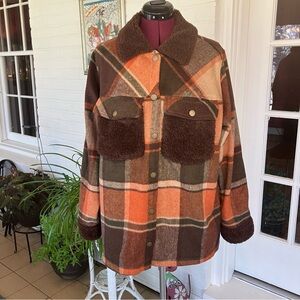 Stoosh Plaid Sherpa Shacket Size Medium (Oversized - Fits Up to XL)